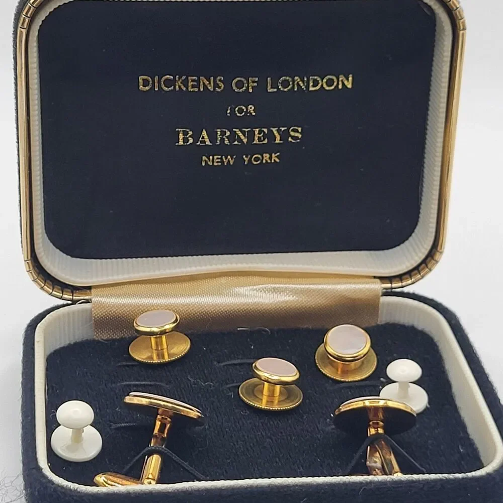 New Dickens of London for Barney's New York Set of Cufflinks 3 tie pins abalone